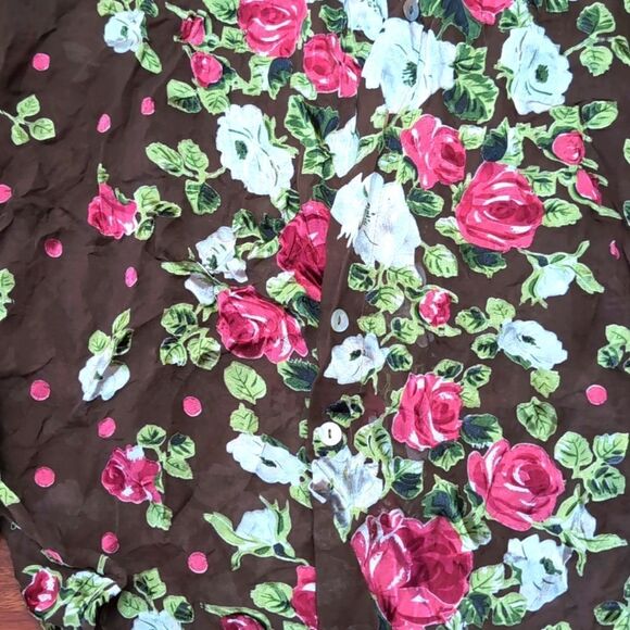 Stunning Rare Find Designer silk blend Sheer Floral Rose Mocha brown Shi… - Picture 2 of 16